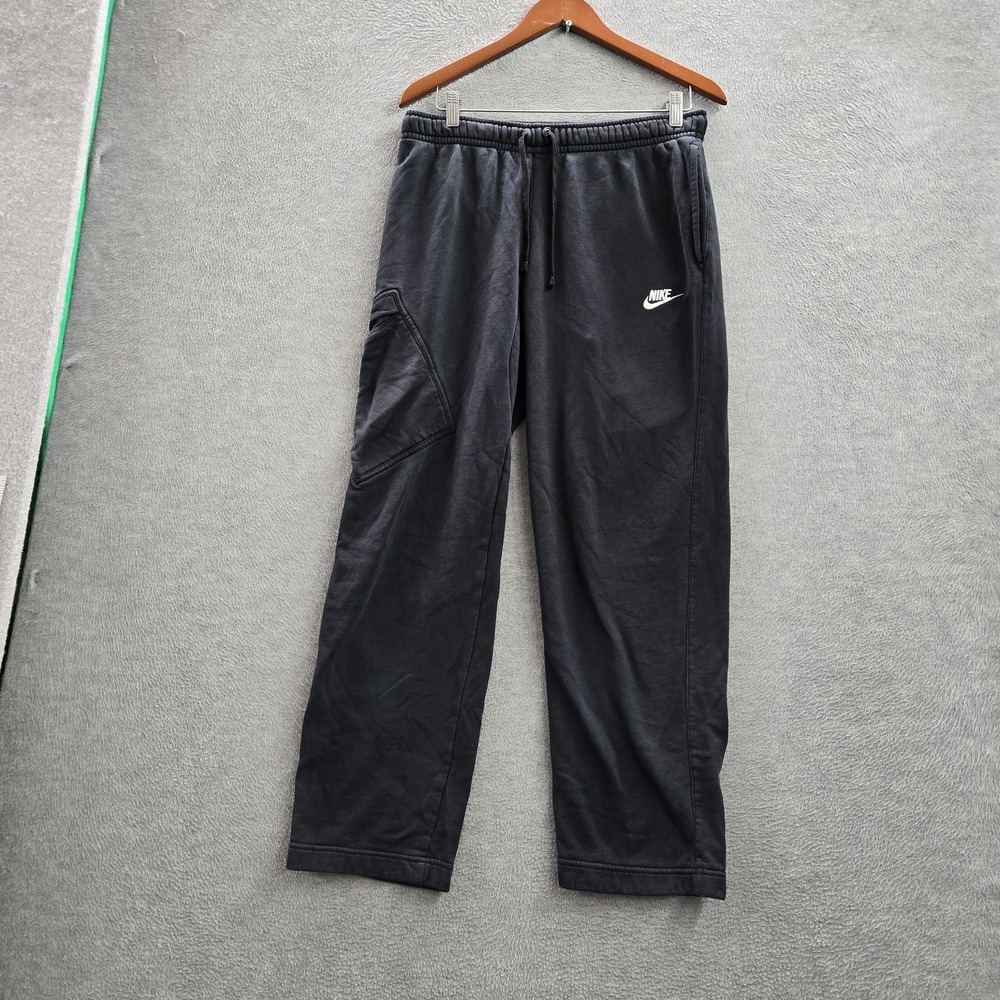 Nike Men Activewear Pants M Black Embroidered Sweatpants Fleece Logo 28"‎ Inseam